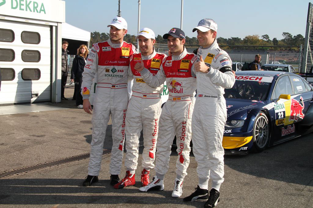 Fra venstre til højre: Martin Tomczyk, Mike Rockenfeller, Miguel Molina, Jamie Green
(Foto: Natascha Theisen)